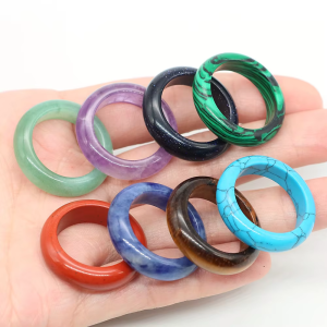 Natural Stone Crystal Band Rings for Women Men Amethyst Lapis Pink Quartz Agates Dainty Finger Ring Charm Jewelry Couple Gift