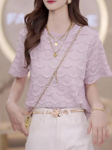 Shalldoer | Purple Lace Hollow Design Summer T-Shirt