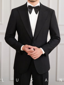 Wool Blend Elegant Banquet Notch Lapel Fitted Suit Set Two Pieces