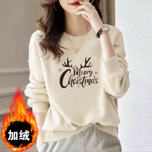 เสื้อฮู้ดคอกลมแขนยาวผ้าฝ้ายแท้ ทรงหลวม สำหรับผู้หญิง ฤดูใบไม้ร่วง/ฤดูหนาว เสื้อชั้นในแบบหนา ทรงเข้ารูป เสื้อผ้าทำงาน