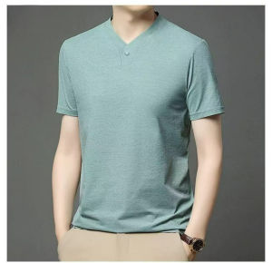 Mùa hè tinh khiết nam vải cotton của Breathable v-cổ Áo thun tay ngắn cho trung niên và những người trẻ tuổi màu trơn thường đàn hồi tay lỡ linh hoạt hàng đầu mà không cần ủi