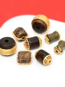 Natural Sandalwood Spacer Beads Gold Plated Silver Embedded DIY Bracelet Accessories Fashion Jewelry Crystal Semi-Precious Stones