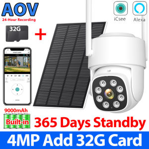 8MP 4K Wifi Camera Solar Outdoor AOV 24/7 Video Record Wireless Surveillance Camera Built-in Battery Night Vision ICSEE IP CAM
