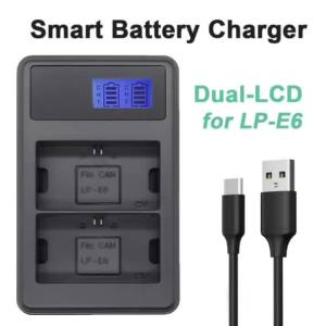 LP-E6 LCD Dual Battery Charger For Canon LP-E6N LP-E6NH EOS R5 R6 R7 R5C 5D Mark IV III II 6D 7D 80D 90D Camera