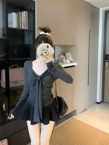 Korean Style Long Sleeve T-Shirt Women Early Autumn High Grade Gentle Matching Top Butterfly Knot Bowtie Design Pure Desire