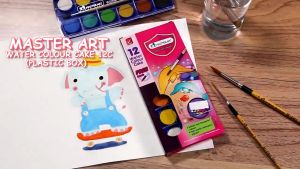 Master Art สีน้ำ กล่องพลาสติก 12 สี สีน้ำก้อน กล่องพลาสติก + พู่กัน โลมา และ กล่องกระดาษ สิงโต ( 1 กล่อง )