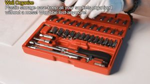 Egofine 46 Pieces 1/4 inch Drive Socket Ratchet Wrench Set with Bit Socket Set Metric and Extension Bar for Auto Repairing and Household with Storage Case