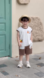 Set bộ tanktop bé trai họa tiết Brownie phong cách hàn quốc kèm quần short 9tới 28kg BERNIE T0326B46