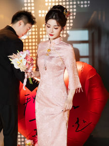Pink Young Style Wedding Dress Chinese New Version Long Qipao Female Elegant Sensation Spring Summer Seasonal High Slit