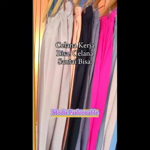 Celana Baggypants Polos Celana Kerja Wanita Celana Bahan Celana Santai Celana Kerja Pinggang Full Karet Wanita Termurah Terlaris Terbaru Nyaman All Size