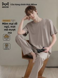 MiiOW | Men Summer Lightweight Cotton Sleepwear Big Size Short Sleeve Long Pants Set