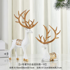2pcs/Set Deer Statue Golden Deer Christmas Decor Elk Resin Reindeer Lucky Deer Sculptures For Work Desk Decor