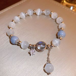 Blue Purple Color Opal Stone Bracelet For Women Shiny Crystal Bracelets Moon Star Pendant Bangles Wristband Jewelry B