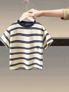 Boys Summer Stripe Half Sleeve T-Shirt Childrens Casual Wear Breathable Cotton Polyester Blend Base Shirt for Kids
