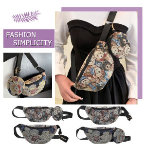 MOJOYCE Cartoon Bears Printed Women Messenger Bags Fashion Canvas Cross Body Sling Bags Casual Portable Adjustable Strap Cute for Outdoor Sport