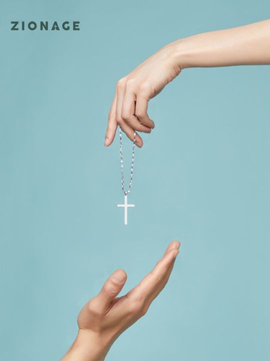 999 Pure Silver Cross Necklace Couple Design Engraved Men's Women's Simple Clavicle Chain Jewelry Fashionable Trendy