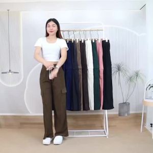 กางเกงคาร์โก้ เอวสูงสไตล์ลำลอง ทรงขากระบอกกลาง พร้อมกระเป๋า สำหรับทุกสไตล์เสื้อครอป หรือเสื้อยืดก็แมทช์ pg981#