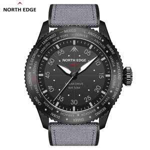 Đồng Hồ Nam NORTH EDGE 2024 MACH Năng Lượng Mặt Trời Máy Quartz Chống Nước 50M Kim Dạ Quang Kiểu Phi Công Thể Thao Hiển Thị Kỹ Thuật Số