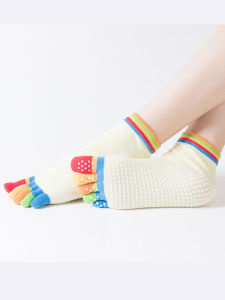 Womens Yoga Socks Five-Finger Pilates Non-Slip Professional Silicone Bottom Pure Cotton Summer Style Beginner Friendly