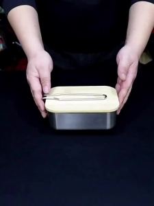 304 Stainless Steel Lunch Box Portable Lunch Box Outdoor Camping Cooking Wooden Cutting Board Wild Box Tableware Grain Container