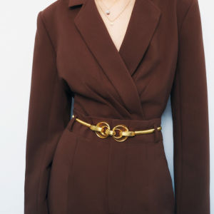 ชุดเดรสกระโปรงชุดสูทหรูหราเบาๆสไตล์วินเทจวินเทจวินเทจวินเทจวินเทจทรงเรขาคณิตเรียบง่ายแต่งเข็มขัดคาดเอวสายหนัง