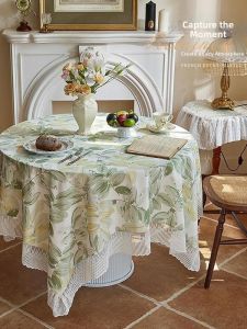 Rustic Lace Tablecloth Non-washable Linen Feel Round