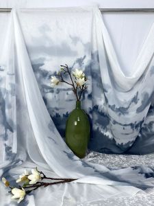 Silk Chiffon Printed Landscape Painting Background Fabric for Dresses Scarves Spring Summer Ethnic Style Home Fabric Sponge Pad