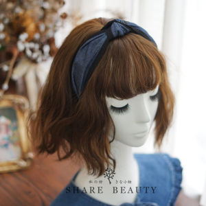 Retro Hong Kong Style Denim Hairband Womens High Hairline Anti-Slip Toothed Knot Fashionable Headband Original Design