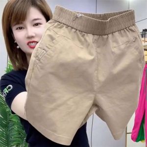 QIAOXIZI | Summer Pure Cotton Wide Leg Shorts Elastic Waist for Mothers Plus Size Five Point Pant