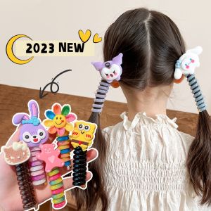 Childrens Telephone Line Hair Loop High Horsetail Head Rope Kuromi Melody Colorful Elastic Bands Flower Girls Headdress