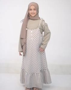 JELITA || GAMIS OVERALL REMAJA MOTIF KOTAK BAHAN TALITTA MIX LINEN DENIM SAFINA SERIES USIA 11-15 TAHUN PAKAIAN MUSLIM BRANDED CASUAL LONGDRESS MODEL KODOKAN INNER OUTER BISA DILEPAS PASANG PAKAIAN LEBARAN ABG CANTIK BISA COD