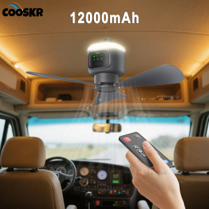 Ceiling Fan Camping Tent Air Circulator Cooler 12000mAh USB Rechargeable Portable Electric Fan with LED Light for Camping Car