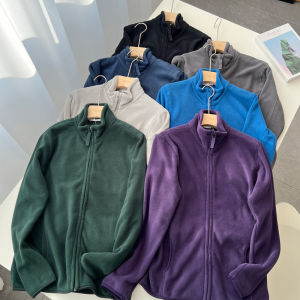 Mens Stand Collar Zipper Fleece Lined Cardigan Soft Warm Spring Autumn Winter Jacket Outerwear Casual Fashion Polyester Fiber