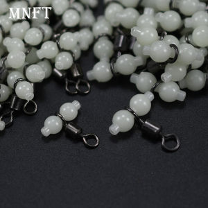 MNFT 50Pcs Fishing 3-Way Swivel with Luminous Beads T-Turn Rolling Barrel Connector for Sea Fishing Tackle