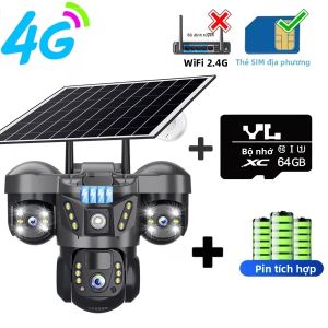 Camera Năng Lượng Mặt Trời V380 Pro 15MP Với Ba Ống Kính Âm Thanh Hai Chiều Ngoài Trời Chống Nước IP66 Tích Hợp Pin HD Mạng 4G Camera An Ninh CCTV