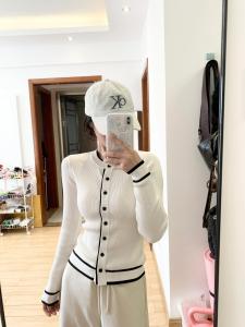 2025 New Korean Style Soft Moisturizing Casual Striped Fashion Versatile Loose SlimmingSweet Cool Knitted Open Cardigan Coat round Neck