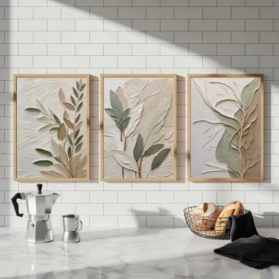 3pcs Textured Leaf Art Poster Neutral Tone Canvas Printing for Modern Home Decoration Elegant Wall Arts Thoughtful Gifts