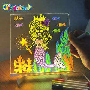 KiddoZone LED Writing Board Acrylic Message Note Board Lamp Memo Schedule Drawing Board With Night Lights Bracket Erasable Desktop Atmosphere Light Ornaments