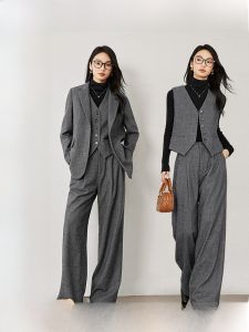 Vimly | Bộ Vest Công Sở Màu Xám Vintage 3 Mảnh