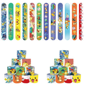 12/24/36 ชิ้น ของชำร่วยงานปาร์ตี้โปเกมอน กำไลข้อมือแบบตบ กำไลการ์ตูน กำไลสแนป ลายปิกาจู ของตกแต่งงานวันเกิด ของขวัญคริสต์มาส