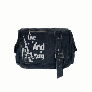 Washed Denim Gothic London Street Print Single Shoulder Bag Messenger Computer Bag Fashion Canvas Bag Leisure Casual Crossbody