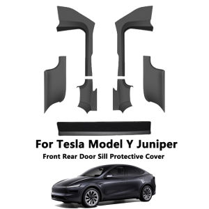 For Tesla Model Y Juniper Front Rear Door Sill Protection Pads Leather Threshold Bumper Strip Guards Anti-kick Pad Accessories
