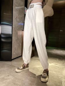 Loose Fit Letter Print Sweatpants Fleece Lined Elastic Waist Hole Punching Autumn New Sporty Casual Slimming Long Pants