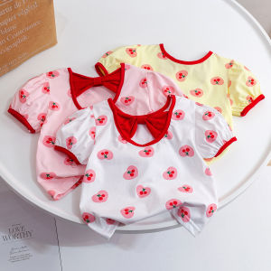 Tagkita | Cherry Print Sweet T-shirt for Girl with Bubble Sleeves