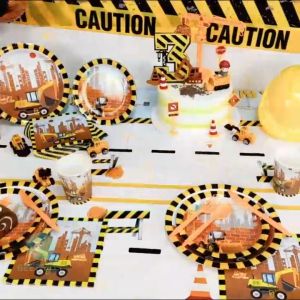 【Ready Stock】Construction Party Tableware Paper Banner Cups Plates For Kids Engineering Birthday Decorations