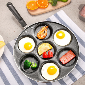7 Holes Frying Pan Non Stick Fried Eggs Cooking Pan Burger Mold Household Kitchen Cookware 4 Units For Gas Cooker Non Stick Multifunctional Frying Pan Kitchen Supplies Long Handle Steak Pancake Cookware Aluminium Alloy
