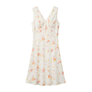 Floral V-Neck Lace Edge Sleeveless Short Slim Fit Dress