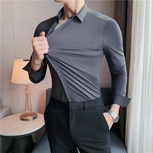 Kemeja hitam polos pria dewasa lengan panjang korean style slimfit bahan katun super elastis