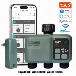 YIERYI Wifi+RF433 Smart Garden Water Timer 3-Outlet Automatic Irrigation System Rain Delay & Filter Programmable Sprinkler Controller for Lawn & Garden