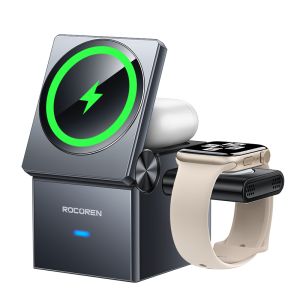 【สต็อกท้องถิ่น】Rocoren ลูกบาศก์3-In-1ใหม่เข้ากันได้กับ MagSafe เครื่องชาร์จไร้สายพับได้แบบเร็ว15วัตต์พร้อมสถานีแท่นชาร์จแท่นวางแอปเปิ้ลวอตช์สำหรับ iPhone 16/15/14/13 Watch 9 8 7 6 Airpods